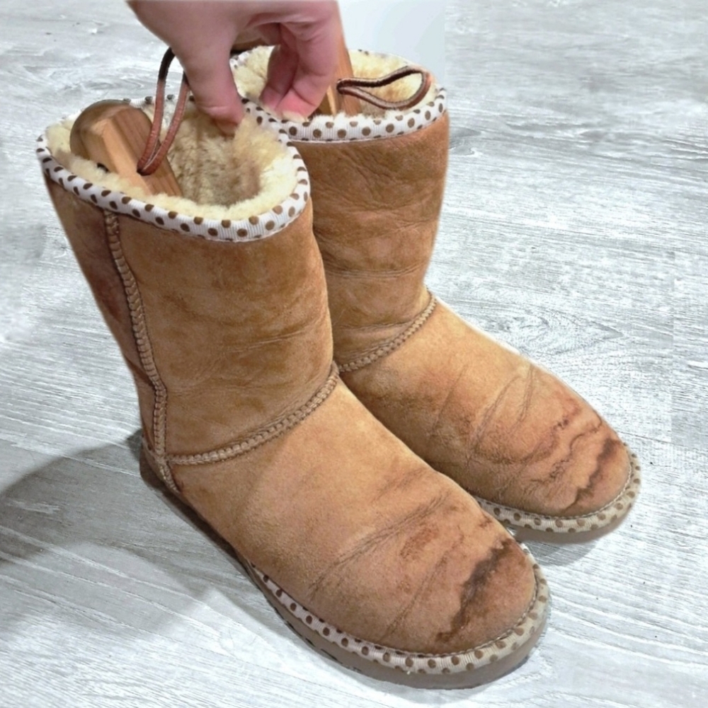 UGG Cozy Pink Polka Dot Shearling-Lined Sheepskin Boots